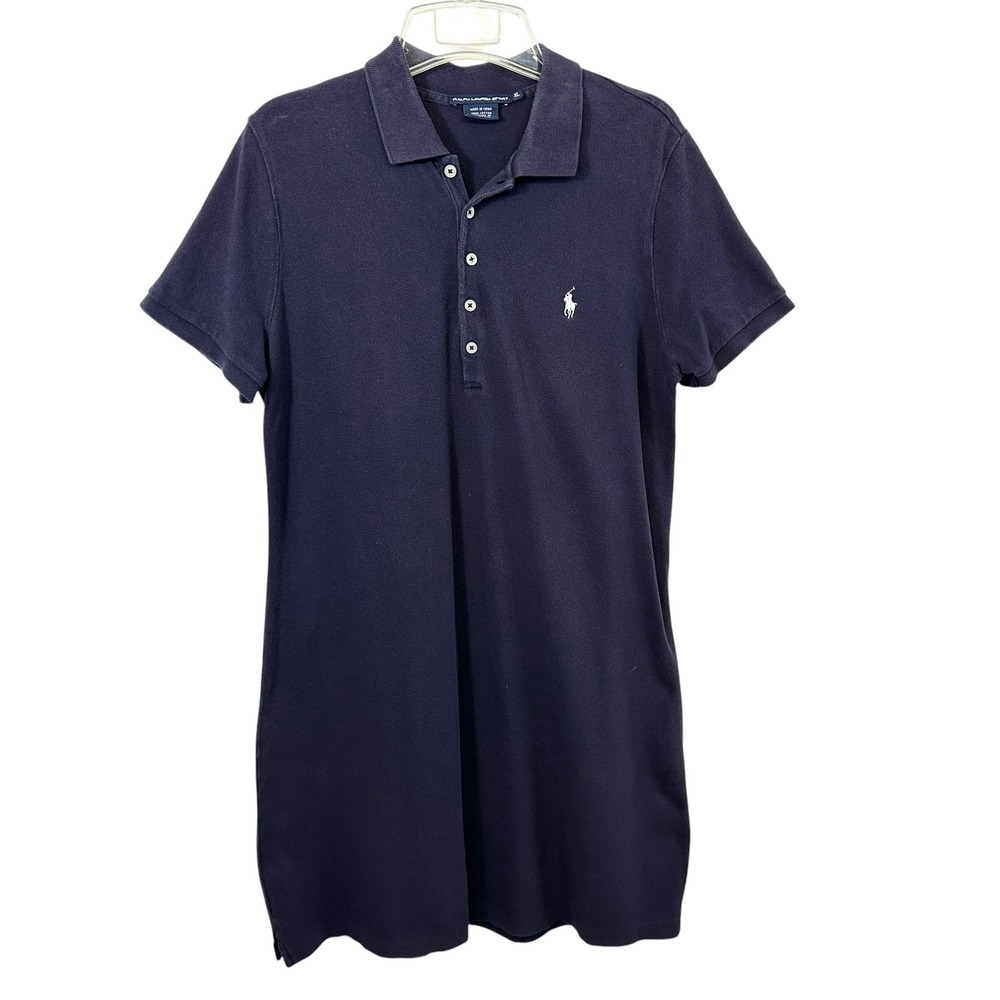 VTG Ralph Lauren Sport XL Polo Dress Navy Blue Cotton Pique Preppy Y2K 739